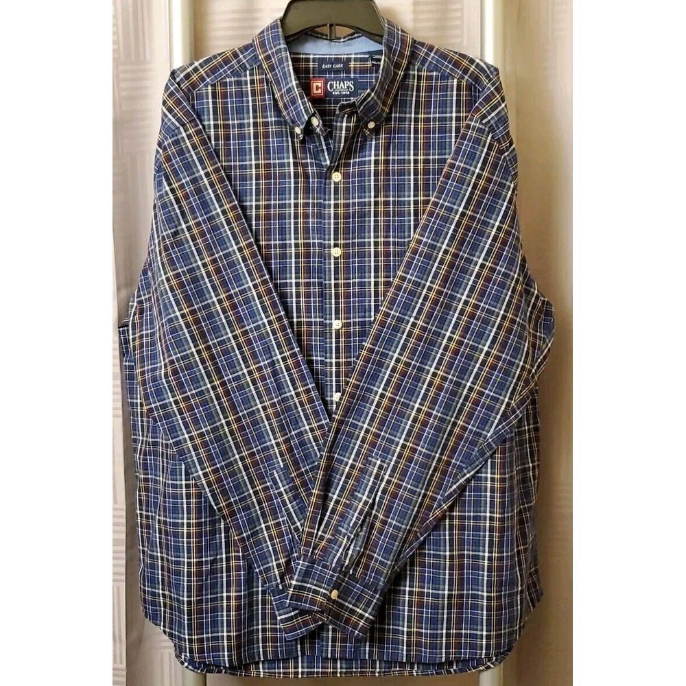 Chaps Shirt Mens XXL Plaid Long Sleeve Button Down Collared Easy Care Twill